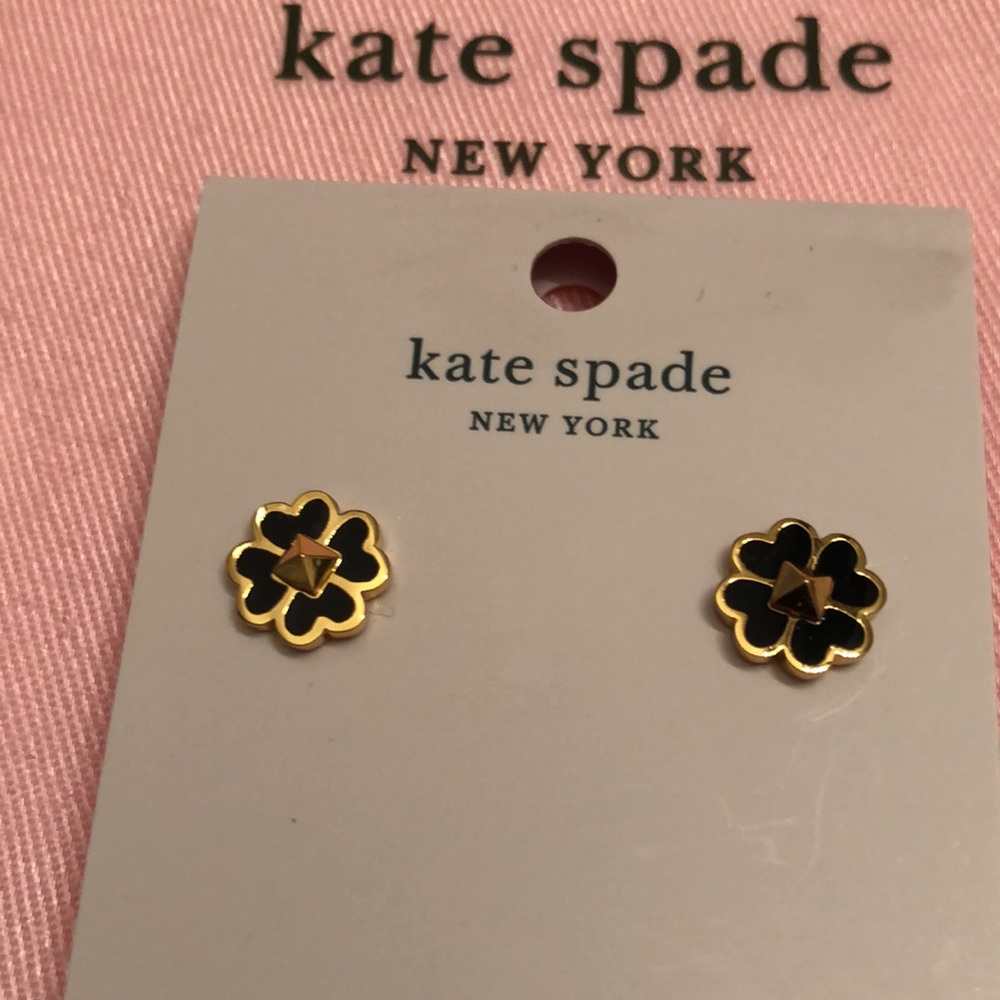 COPY- KATE SPADE NEW WITH TAGS PIERCED EARRINGS,“SPADES+STUDS,” BLACK+GOLD-TONE.